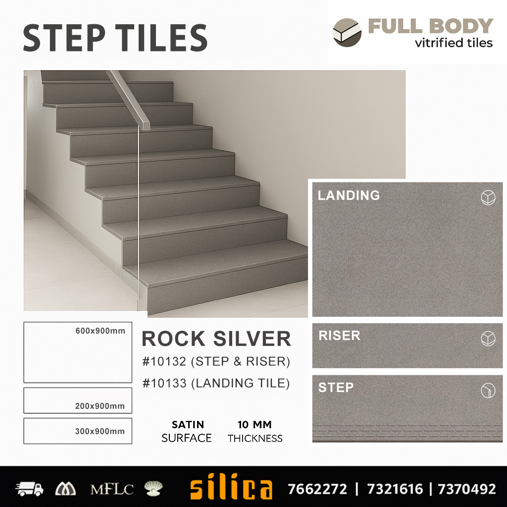 Rock Silver Step & Raiser Tile Full body DM 300X900, 200X900